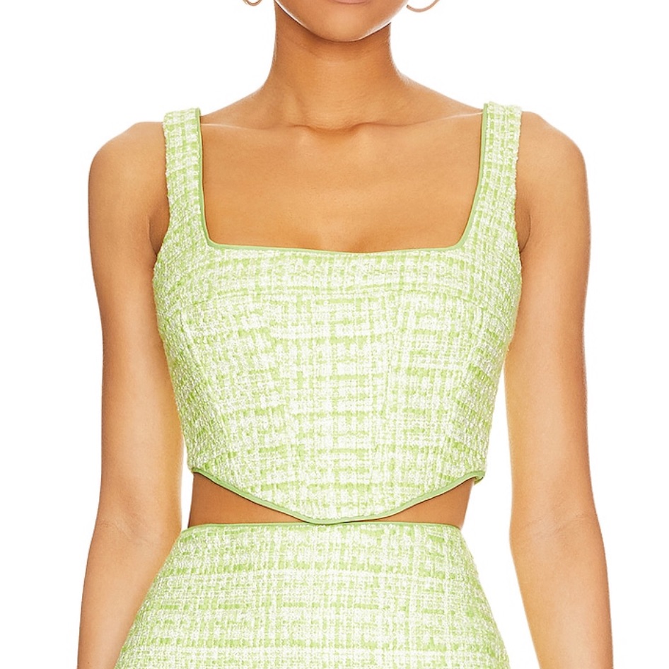 Nwt Lovers + Friends Avignon Bustier Top Lime Green Tweed